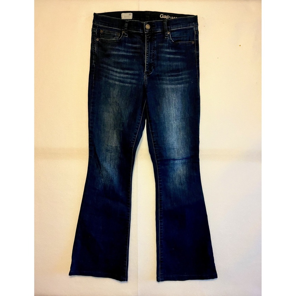 Gap‎ 1969 Resolution Skinny Flare Jeans Women Size 30R Blue Distressed Denim